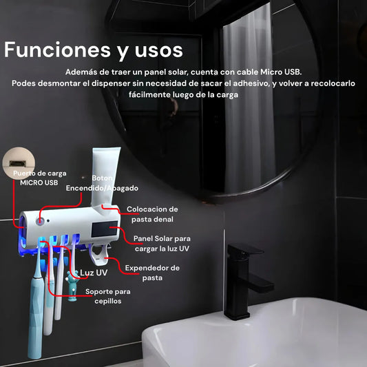 Dispenser porta cepillo y pasta con tecnologia esterilizadora UV