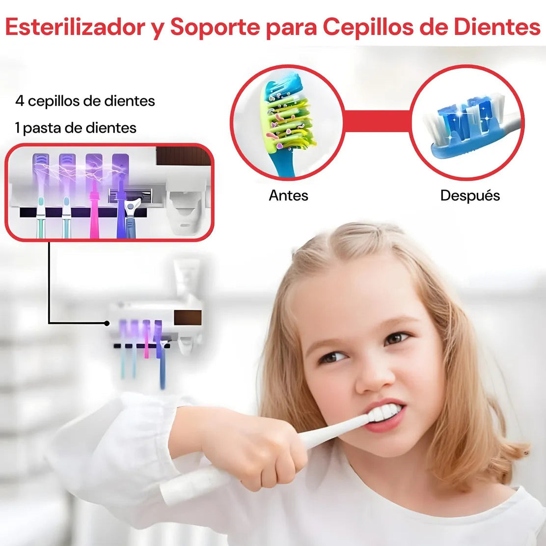 Dispenser porta cepillo y pasta con tecnologia esterilizadora UV