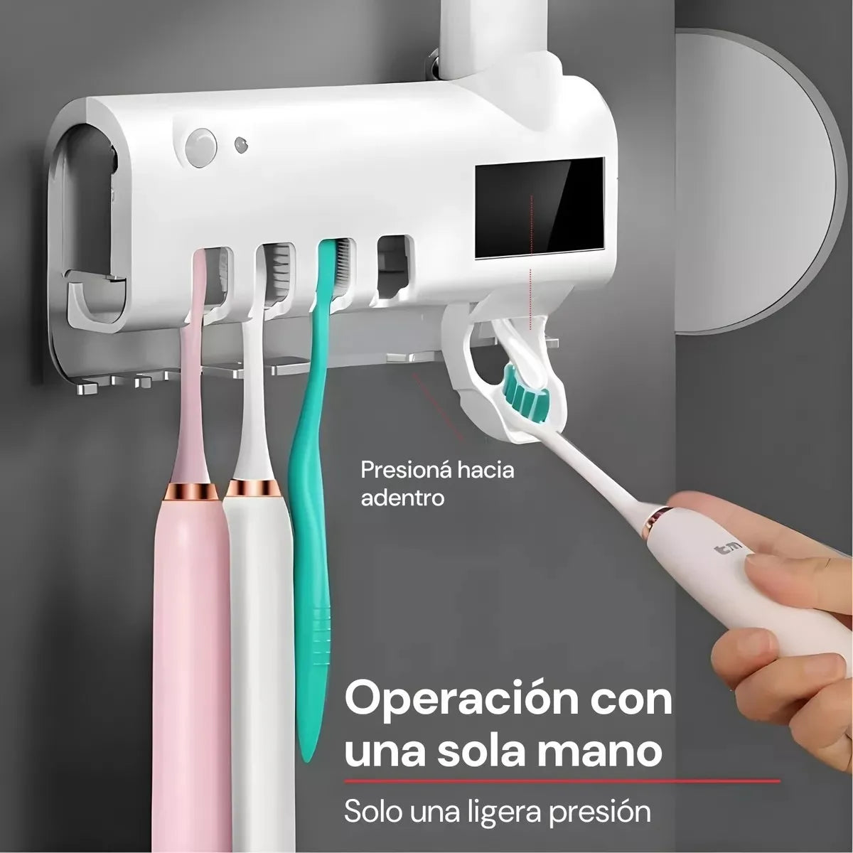 Dispenser porta cepillo y pasta con tecnologia esterilizadora UV