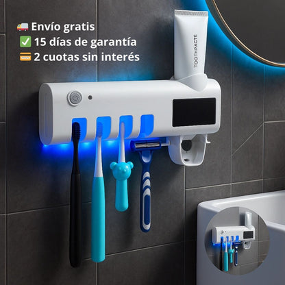 Dispenser porta cepillo y pasta con tecnologia esterilizadora UV